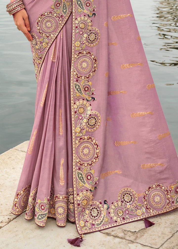 Lilac Purple Viscose Tissue Silk Saree
