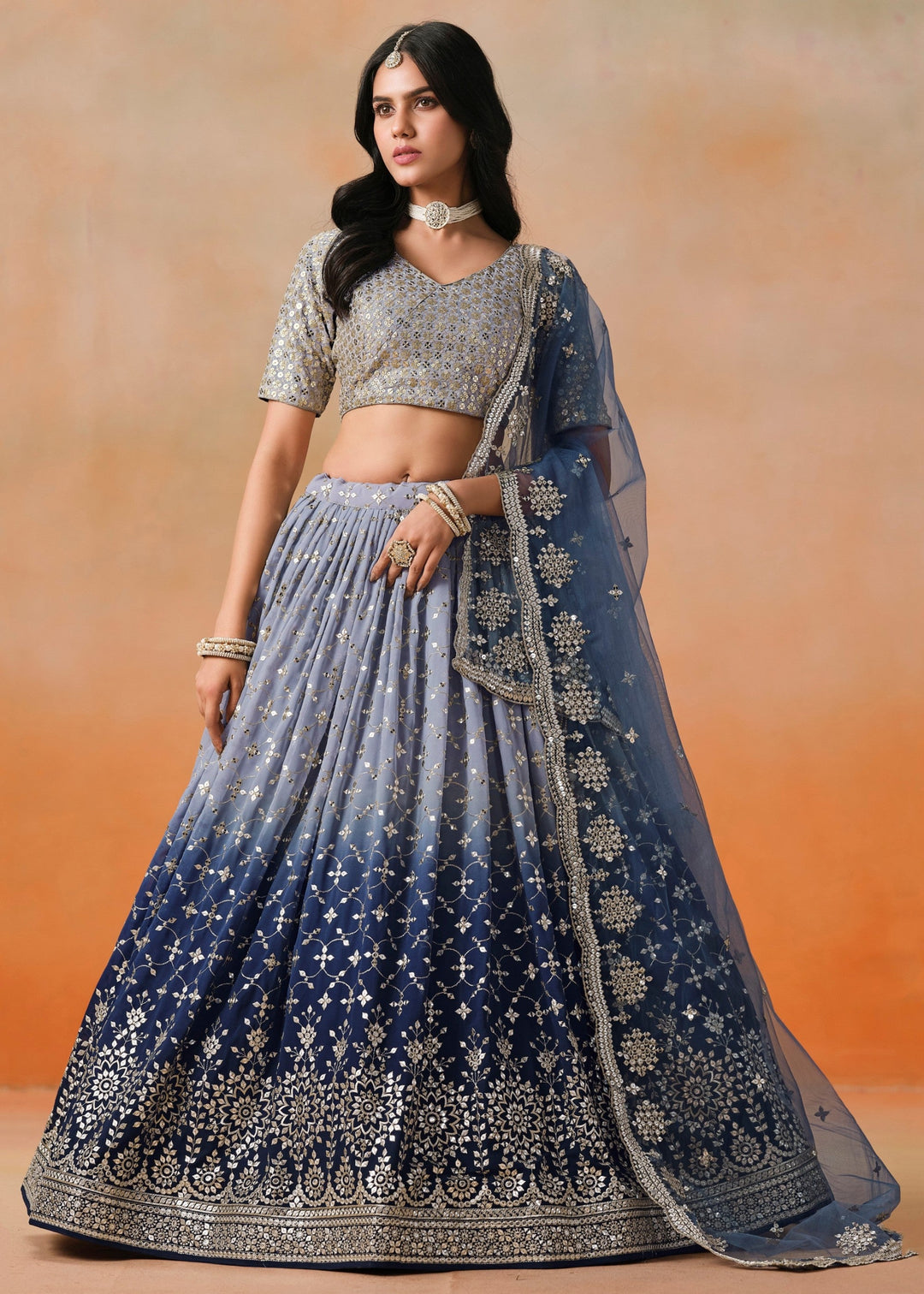 Navy Blue Georgette Lehenga Choli