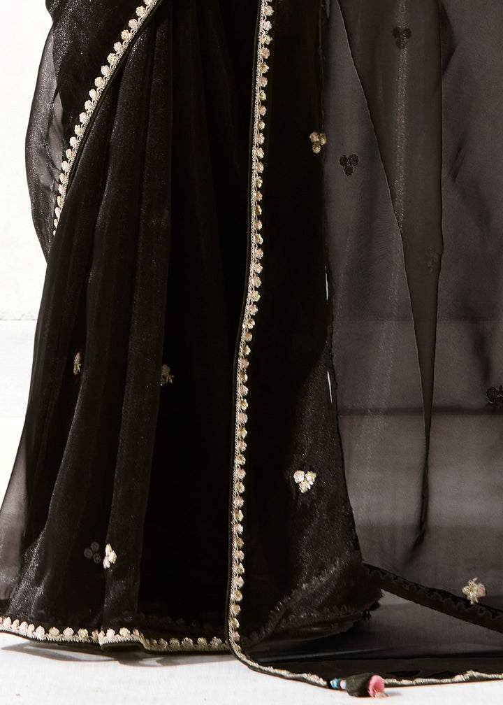 Coal Black Organza Tissue Silk Saree : Top Pick
