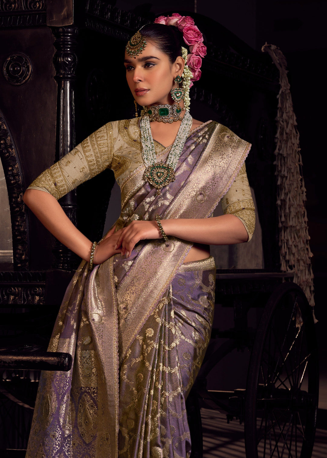 Heather Purple Viscose Tissue Silk Saree