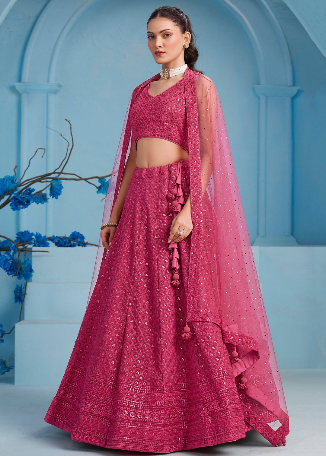 Pink Georgette Lehenga With Dupatta