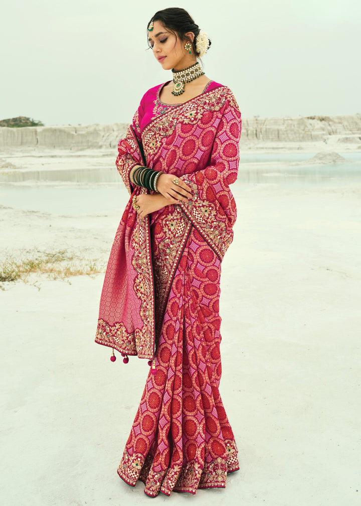 Rani Pink Georgette Bandhej Saree