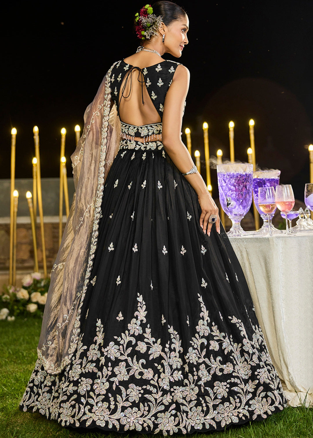 Black Satin Silk Lehenga Choli