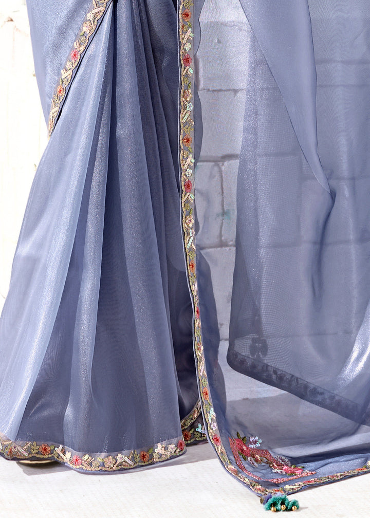 Cornflower Blue Organza Tissue Silk Saree