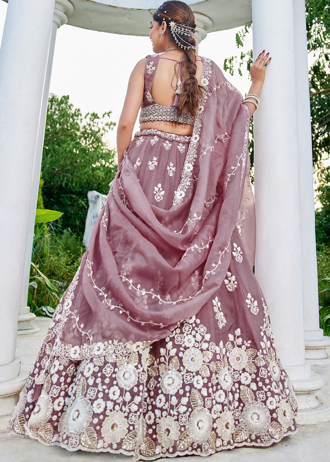 Lavender Organza Lehenga Choli with Beads & Sequince Embroidered