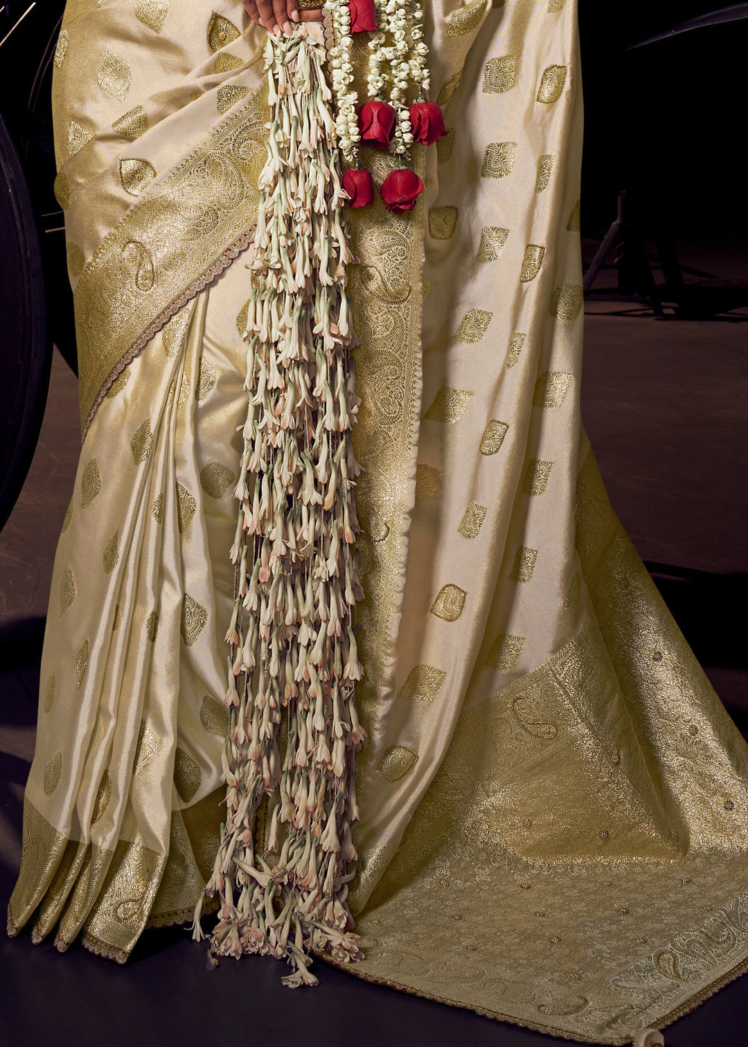 Pearl White Viscose Tissue Silk Saree