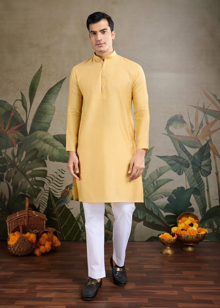 Yellow Mens Wear Koti Style with Kurta and Pajama