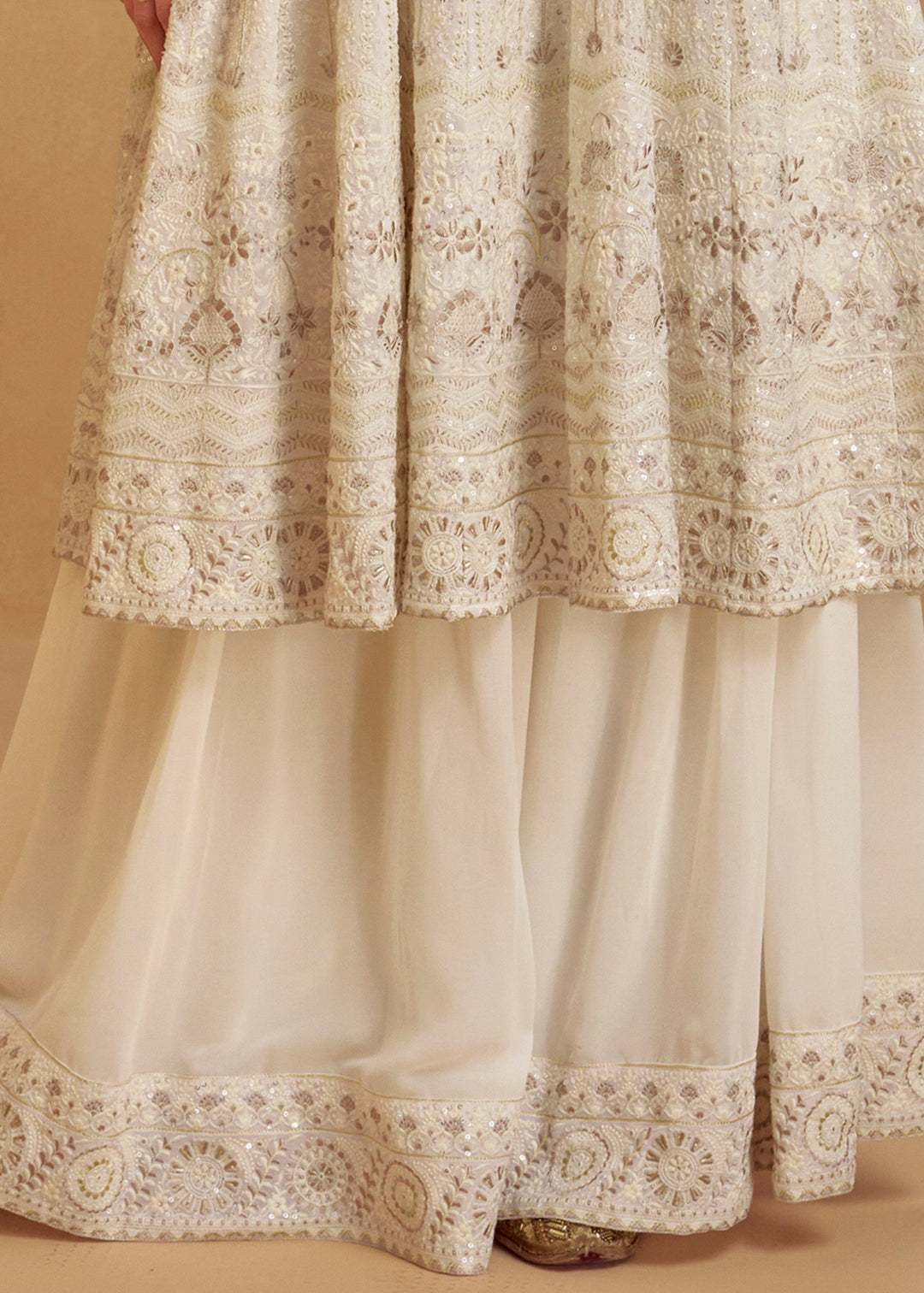 Ivory White Georgette Plazzo Suit With Embroidery Work