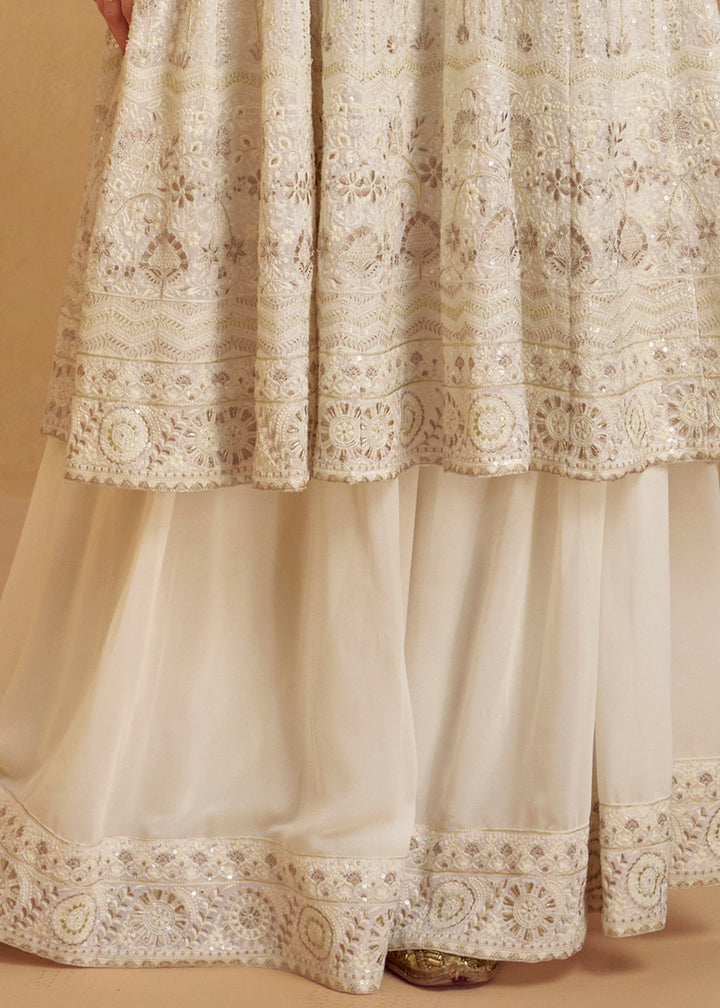 Ivory White Georgette Plazzo Suit With Embroidery Work