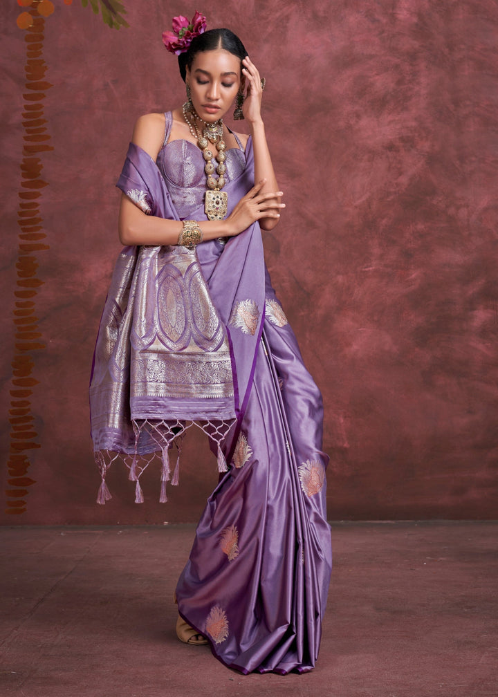 Sunset Purple Satin Banarasi Silk Saree