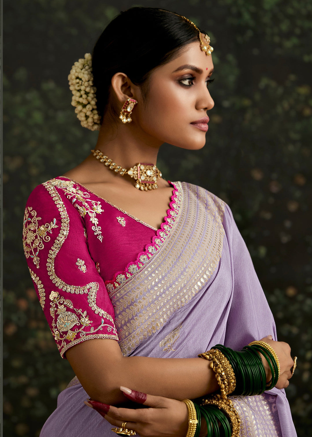 Lavender and Megenta Viscose silk Saree
