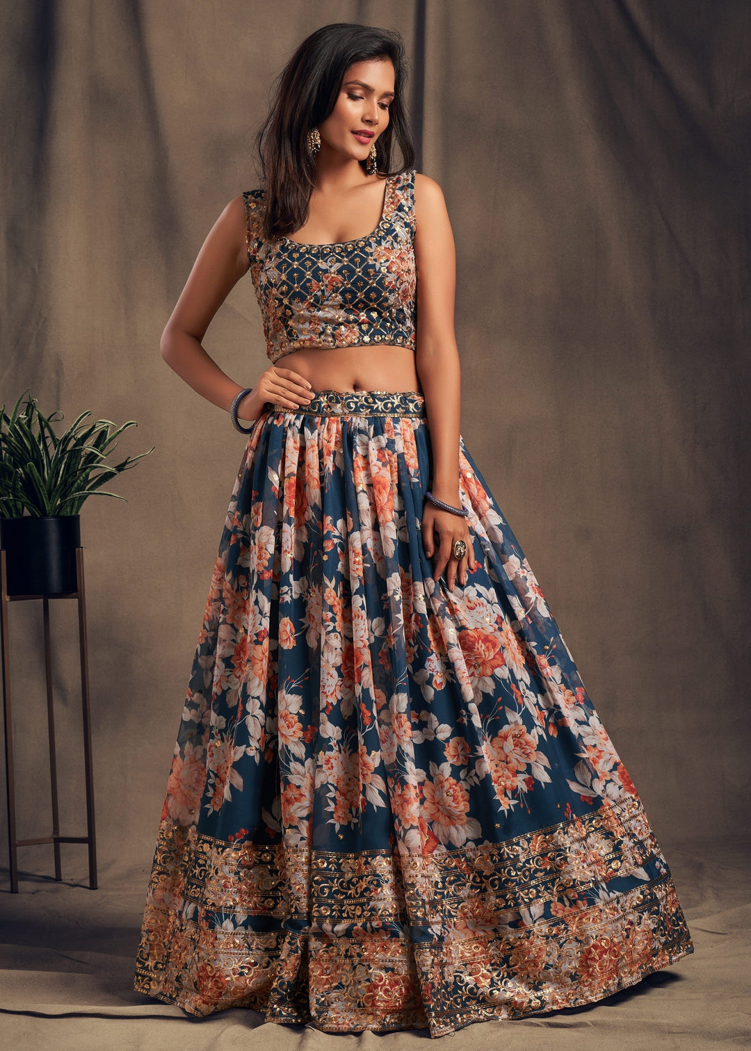 Dove Blue Organza Lehenga with Dupatta : Top Pick