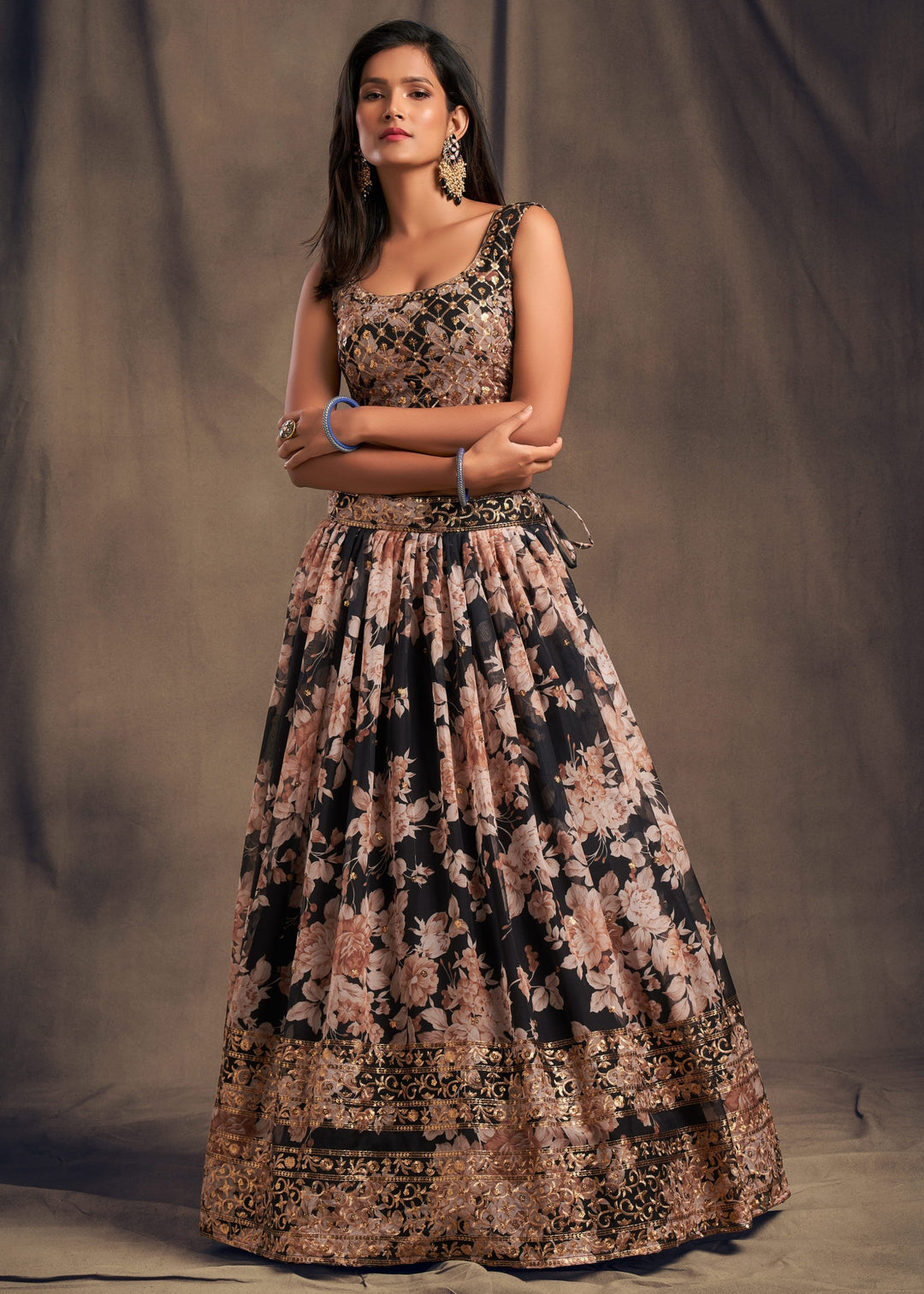 Black Organza Lehenga with Dupatta