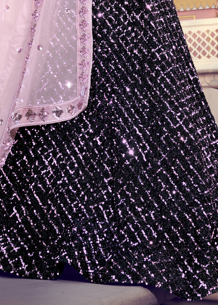 Black & Pink Designer Lehenga Choli with Sequins work