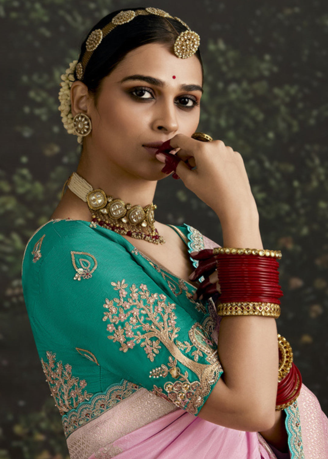 Soft Pink and Green Viscose Silk Saree