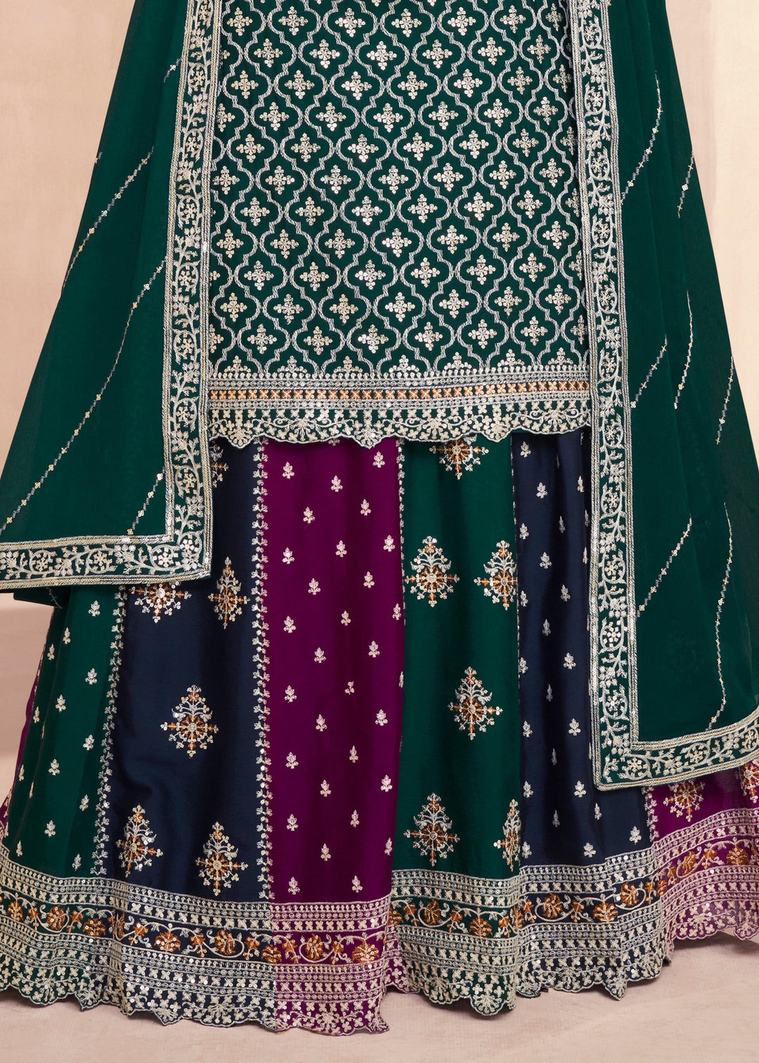 Hunter Green Chinon Silk Skirt Suit