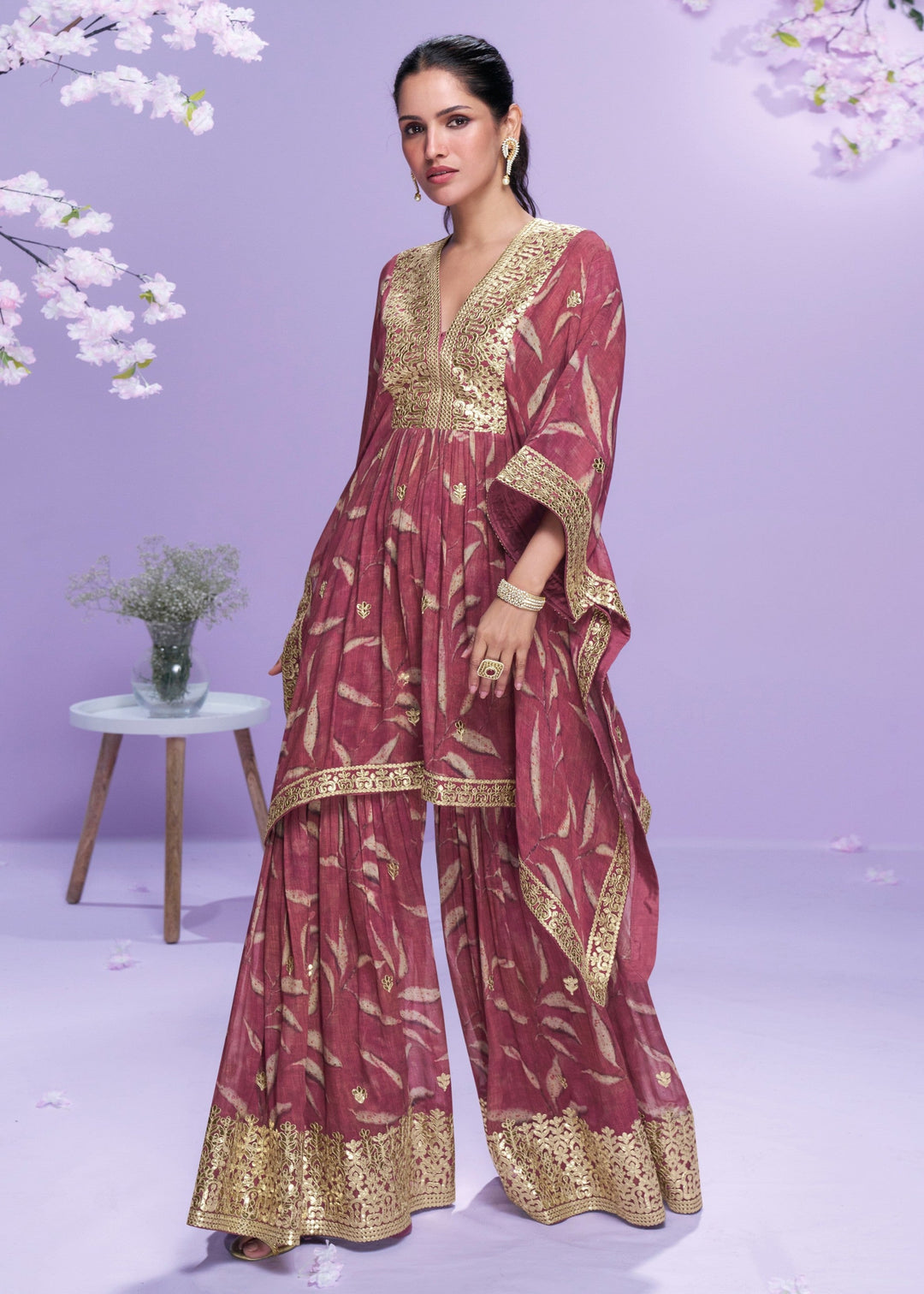 Cardinal Red Georgette Kaftan Set