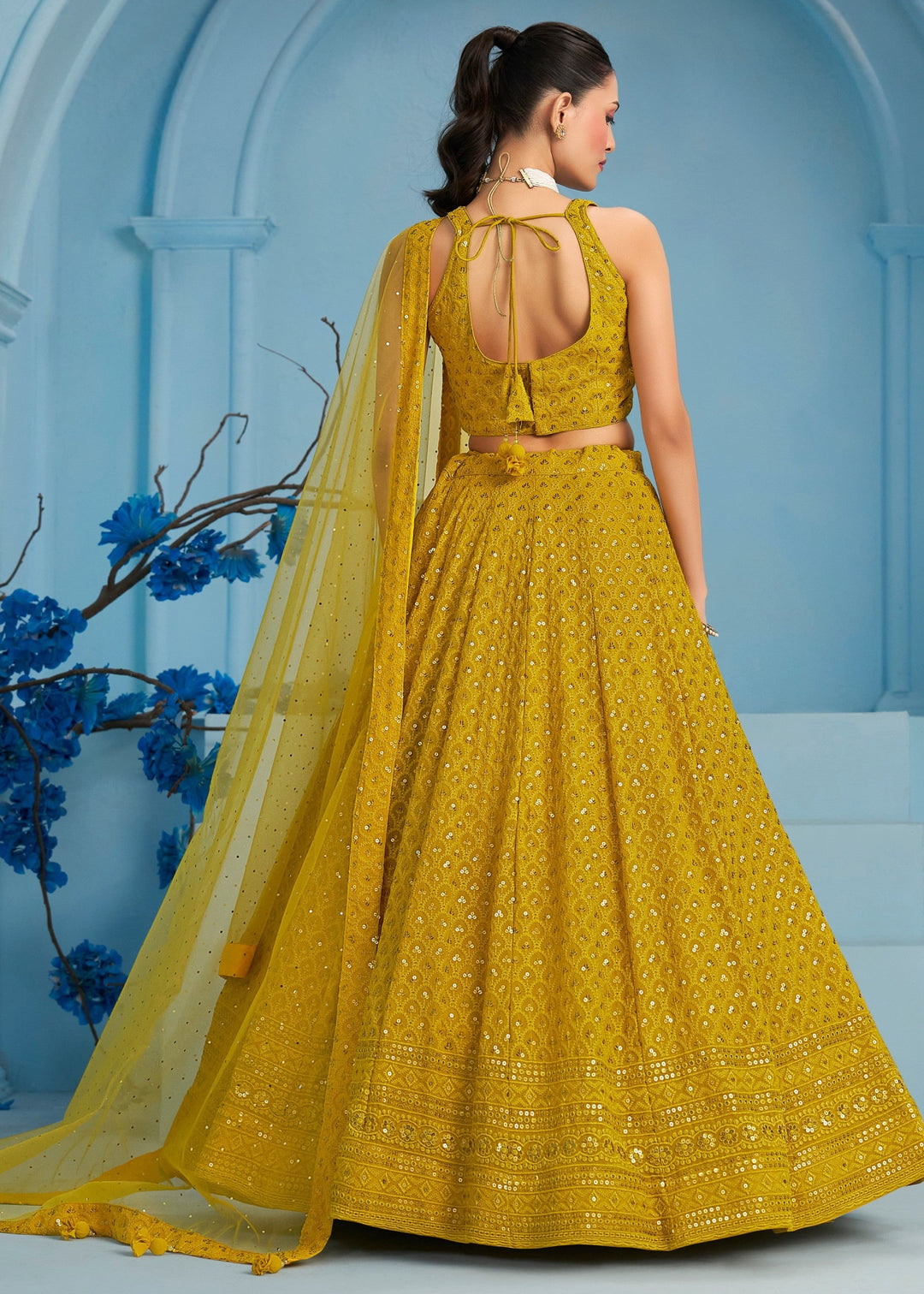 Yellow Georgette Lehenga With Dupatta