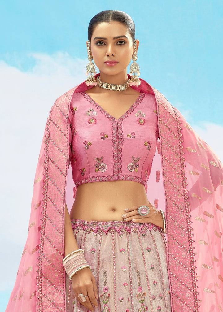 Soft Pink Silk Lehenga With Cut Work Border