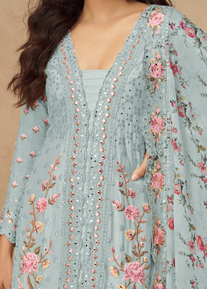 Pastel Blue Airtex Chinon Salwar Suit
