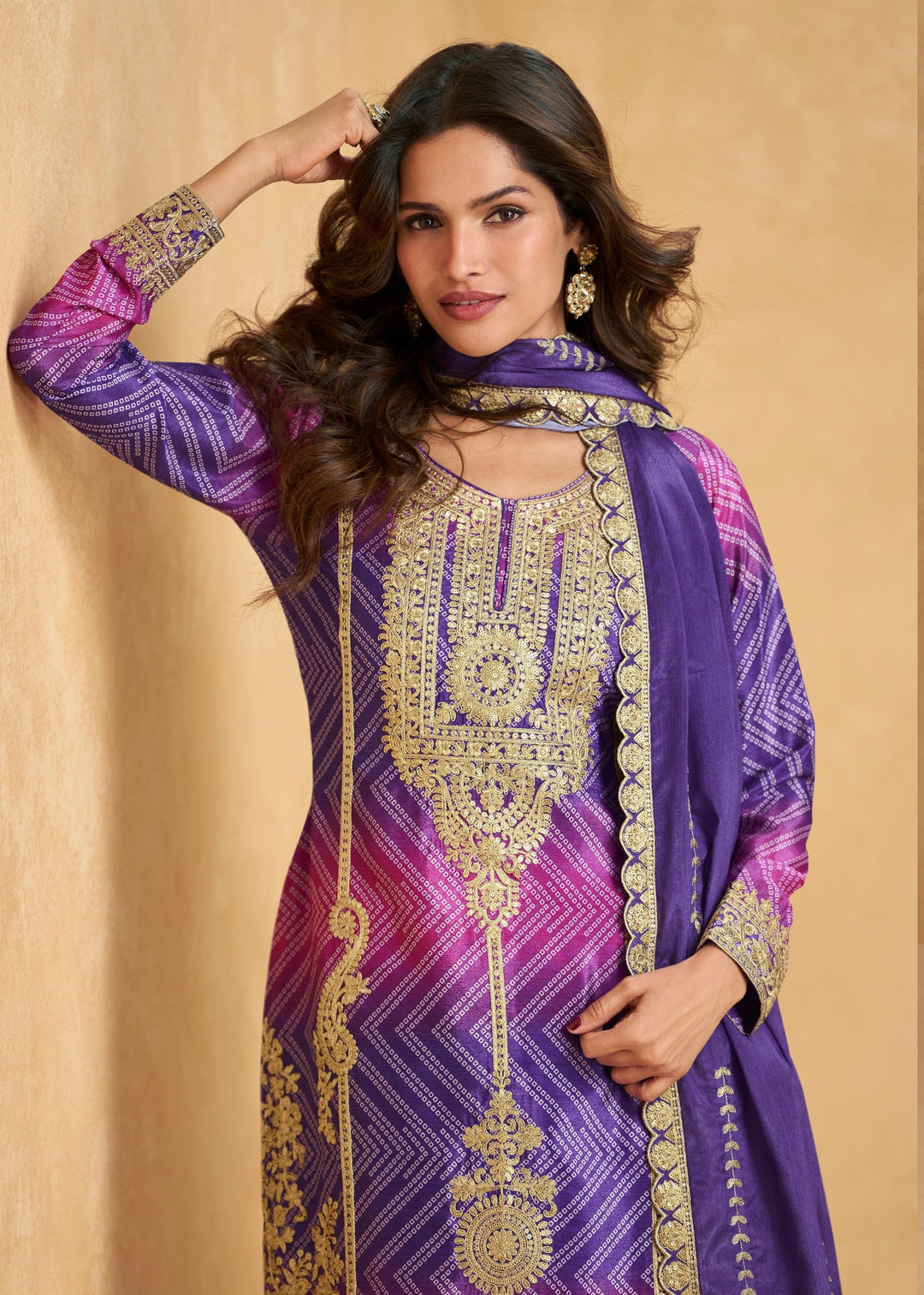 Purple With Pink Accents Silk Salwar Suit
