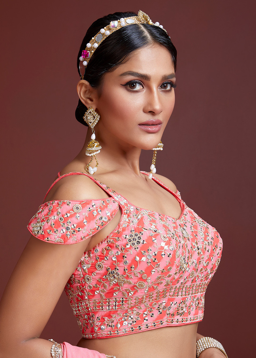 Shades Of Pink Printed Organza Lehenga Choli