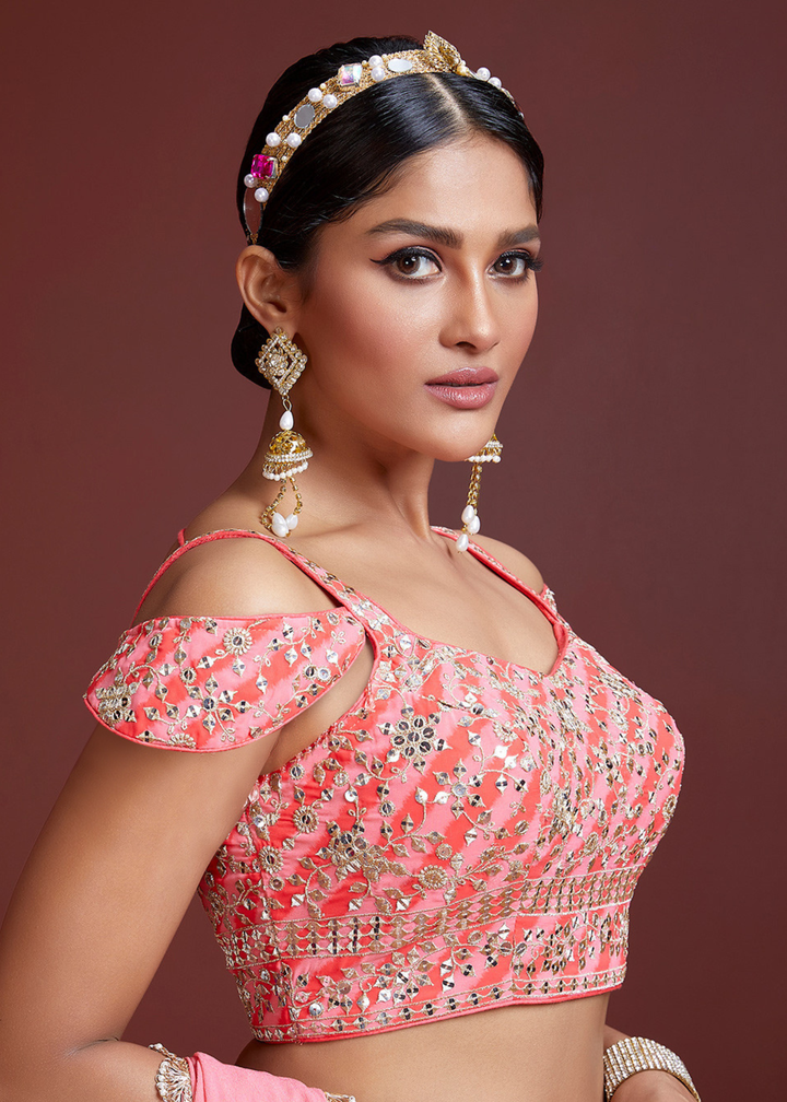 Shades Of Pink Printed Organza Lehenga Choli
