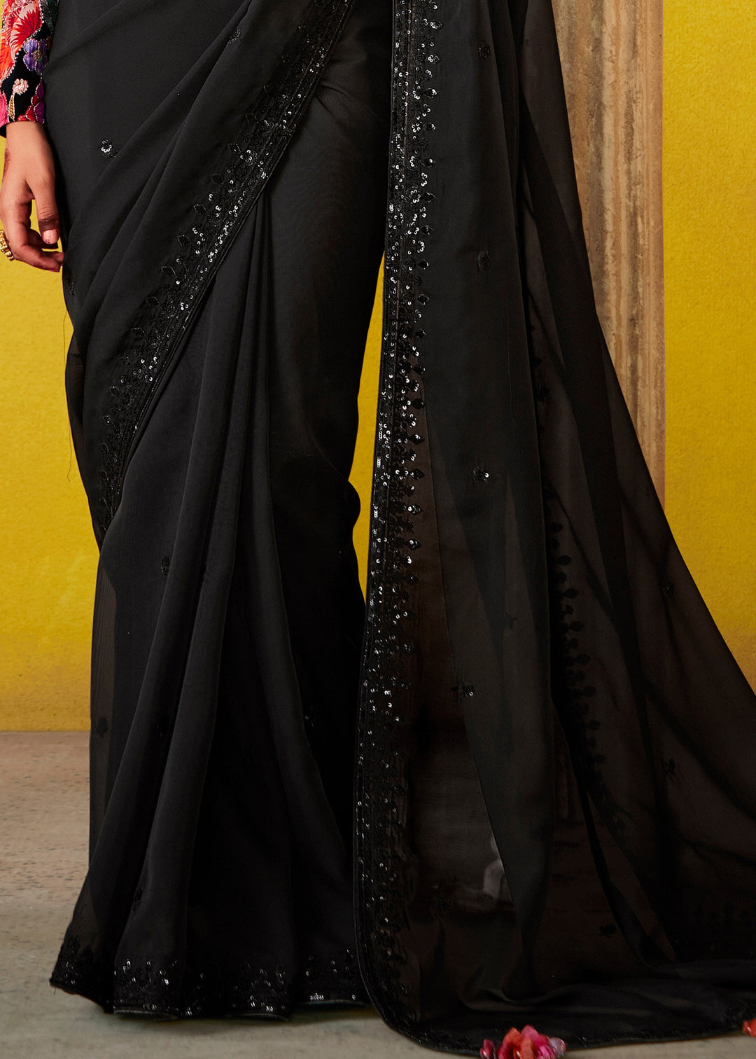 Ink Black Glass Tissue Silk Saree
