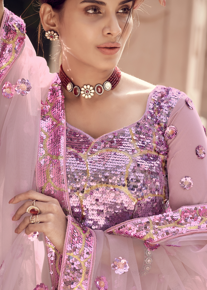 Helio Purple Designer Soft Net Lehenga Choli with Sequins work