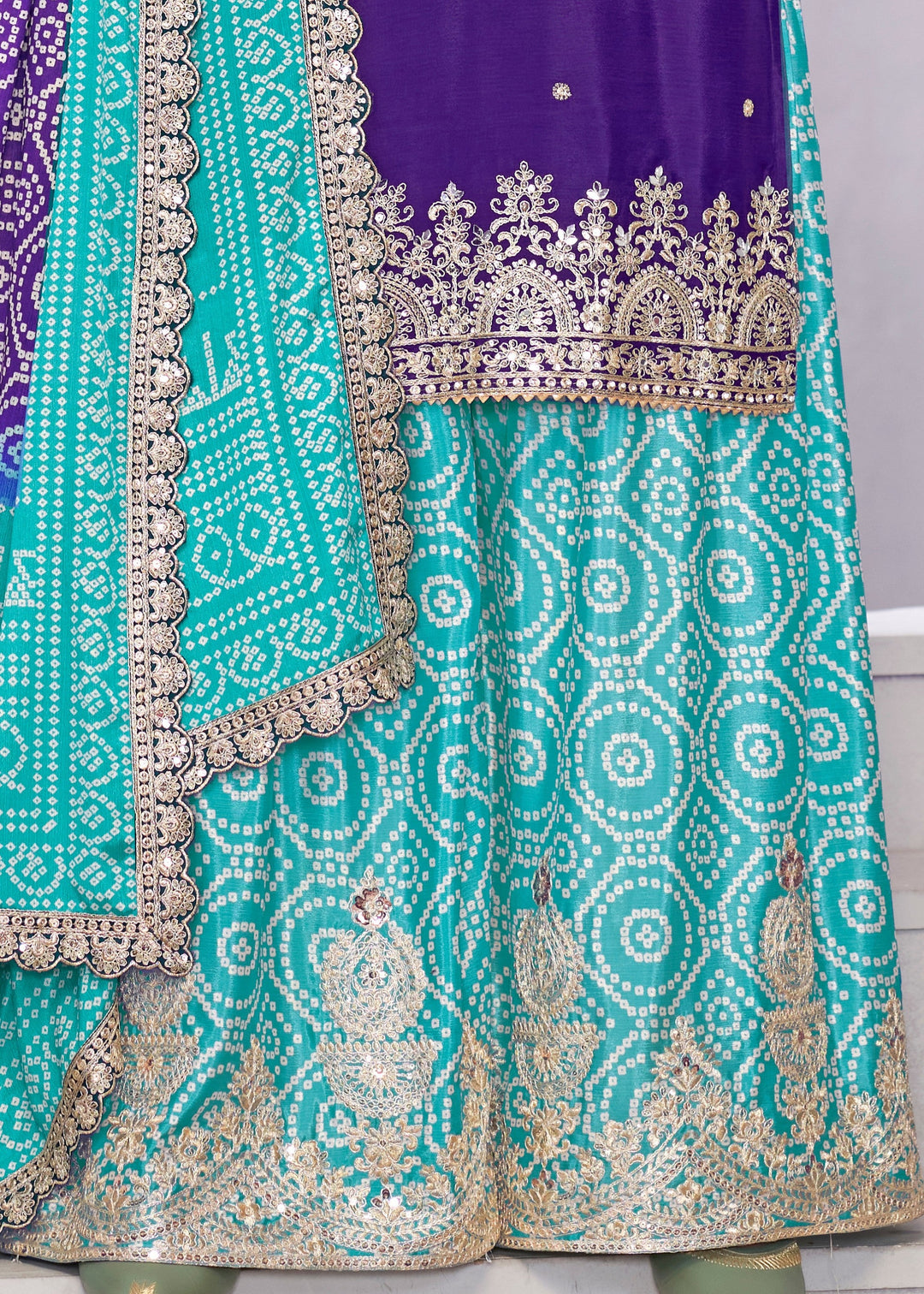 Shades of Blue Chinon SIlk Plazo Suit With Embroidered Work