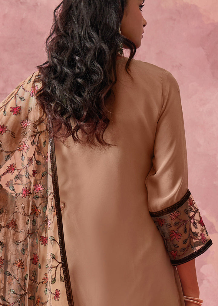 Tan Brown Georgette Suit With Thread Embroidered Work