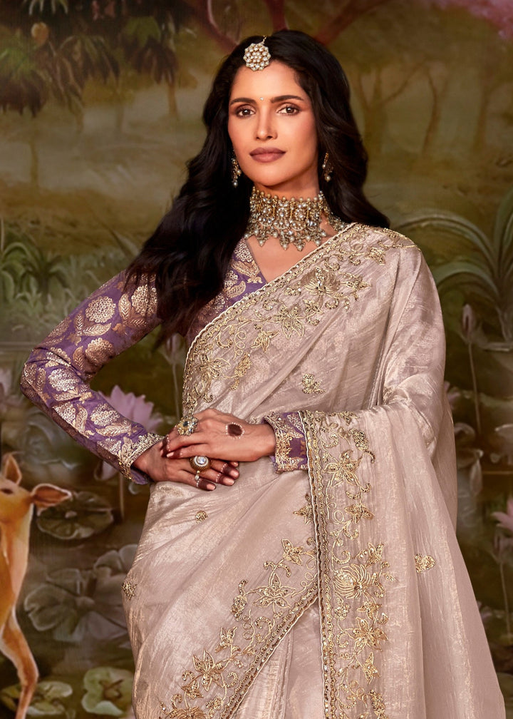 Purple And Cream Cotton Silk Saree