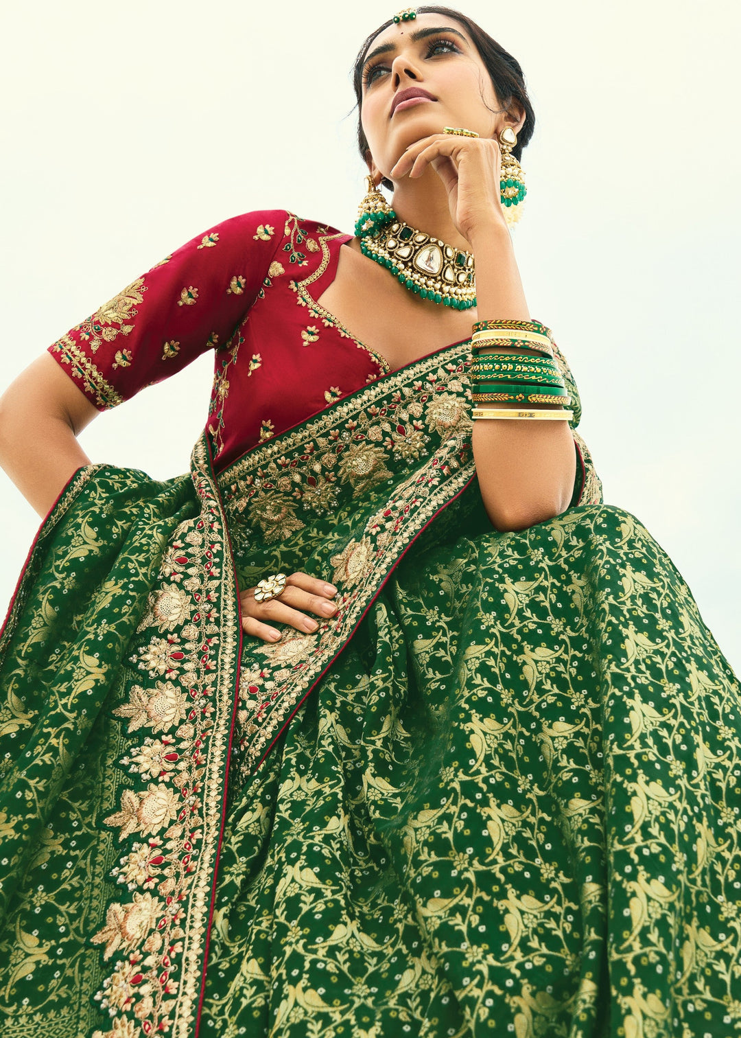 Forest Green Georgette Bandhej Saree