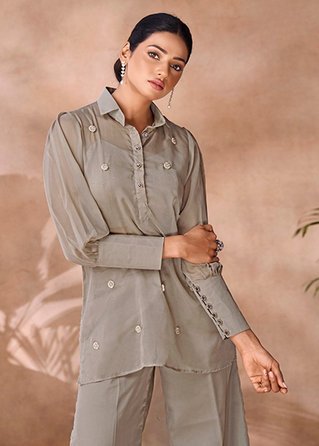 Grey Organza Handwork Co-ord Set