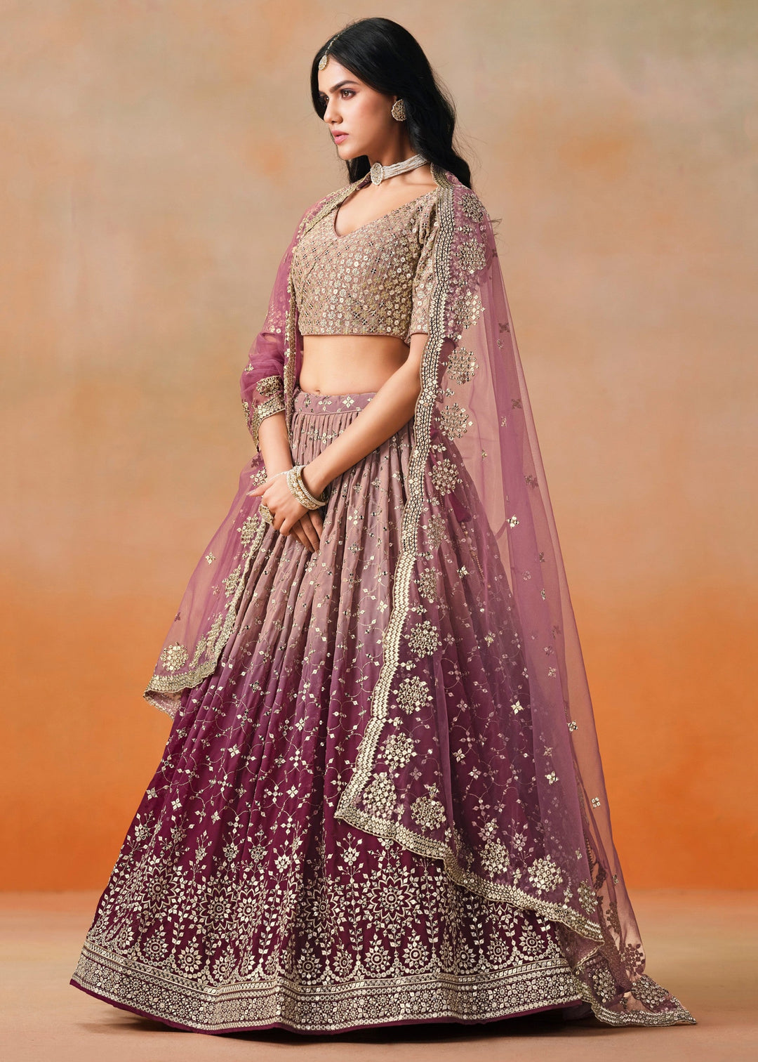 Maroon Georgette Lehenga Choli