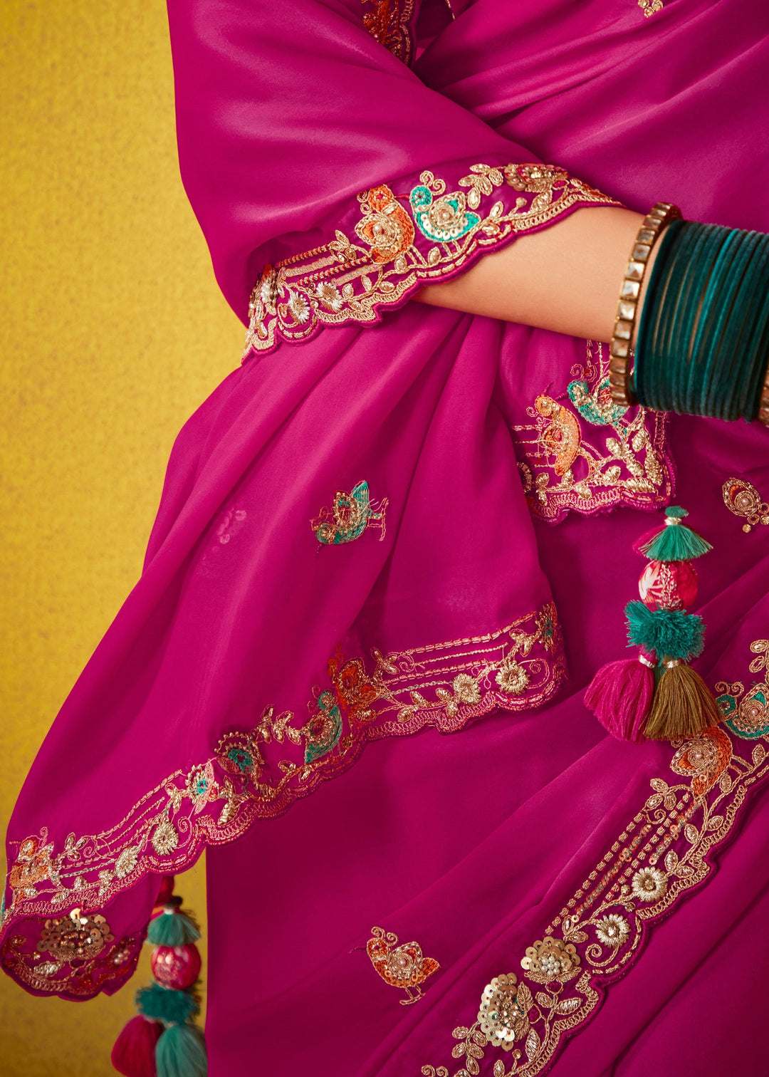 Barbie Pink Glass Tissue Silk Saree