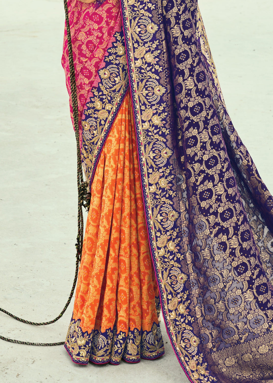 Orange & Blue Georgette Bandhej Saree