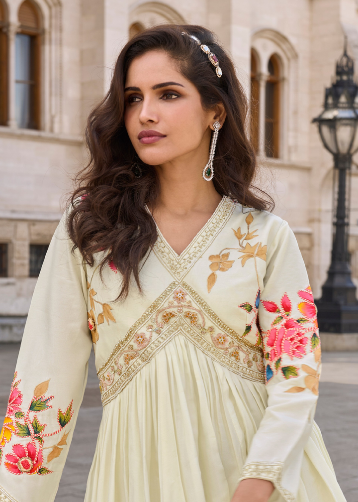Pastel Pistachio Chinon Silk Anarkali