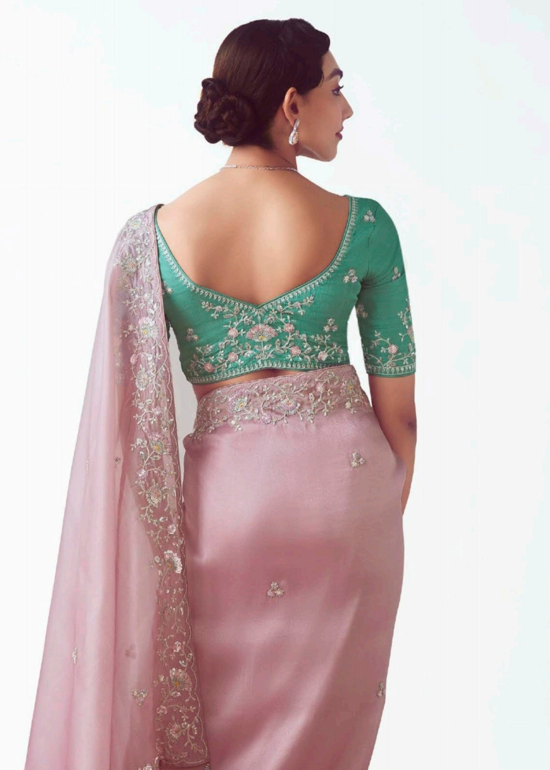 Crepe Pink Fancy Fabric Silk Saree With Hand Embroidered Work And Cut Work Border