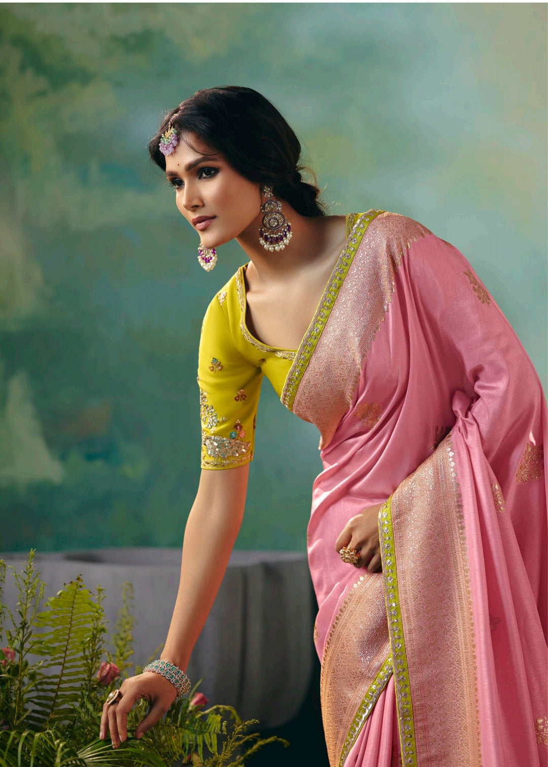 Baby Pink Viscose Dola Silk Saree