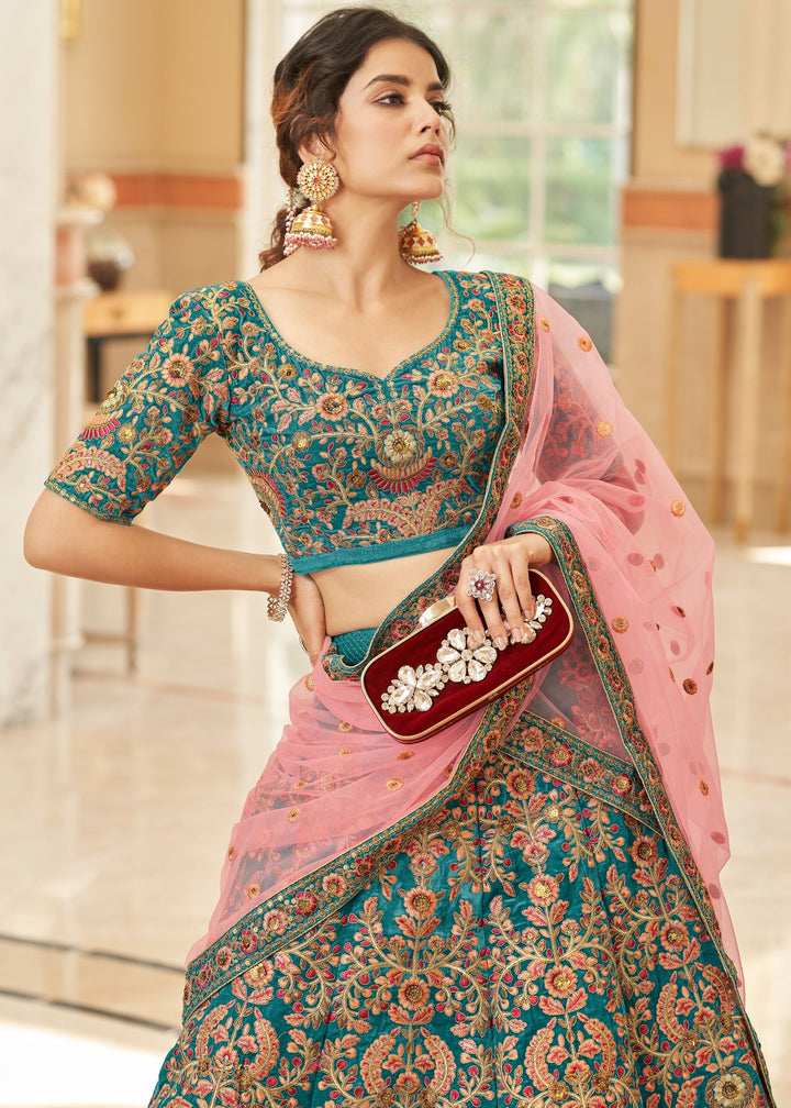 Cerulean Blue Velvet Lehenga Choli