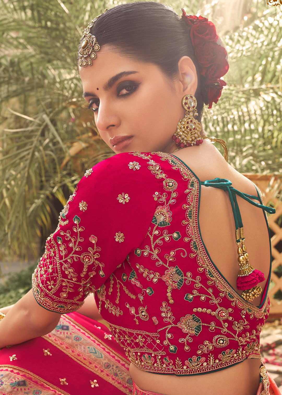 Punch Pink Banarasi Silk Lehenga Choli With Zarkan And Cut Work