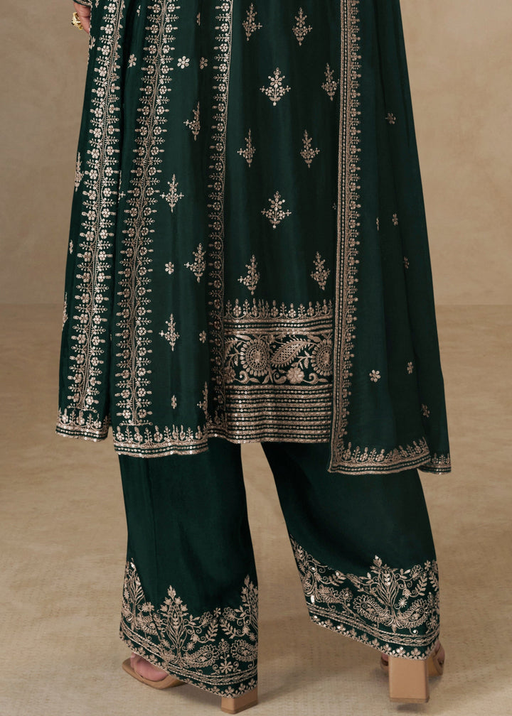 Castleton Green Chinon Silk Suit With Embroidery Work