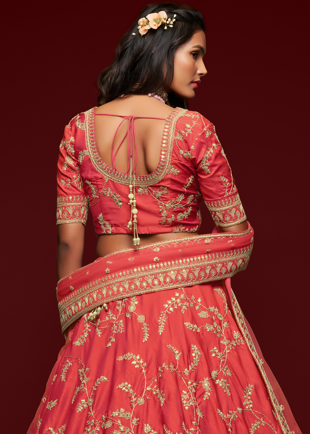 Gajri Pink Silk Lehenga Choli with Thread,Zari,Dori & Sequins work