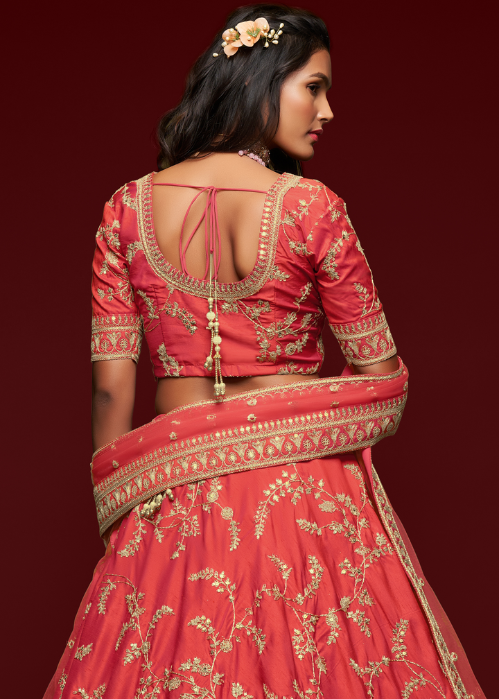 Gajri Pink Silk Lehenga Choli with Thread,Zari,Dori & Sequins work