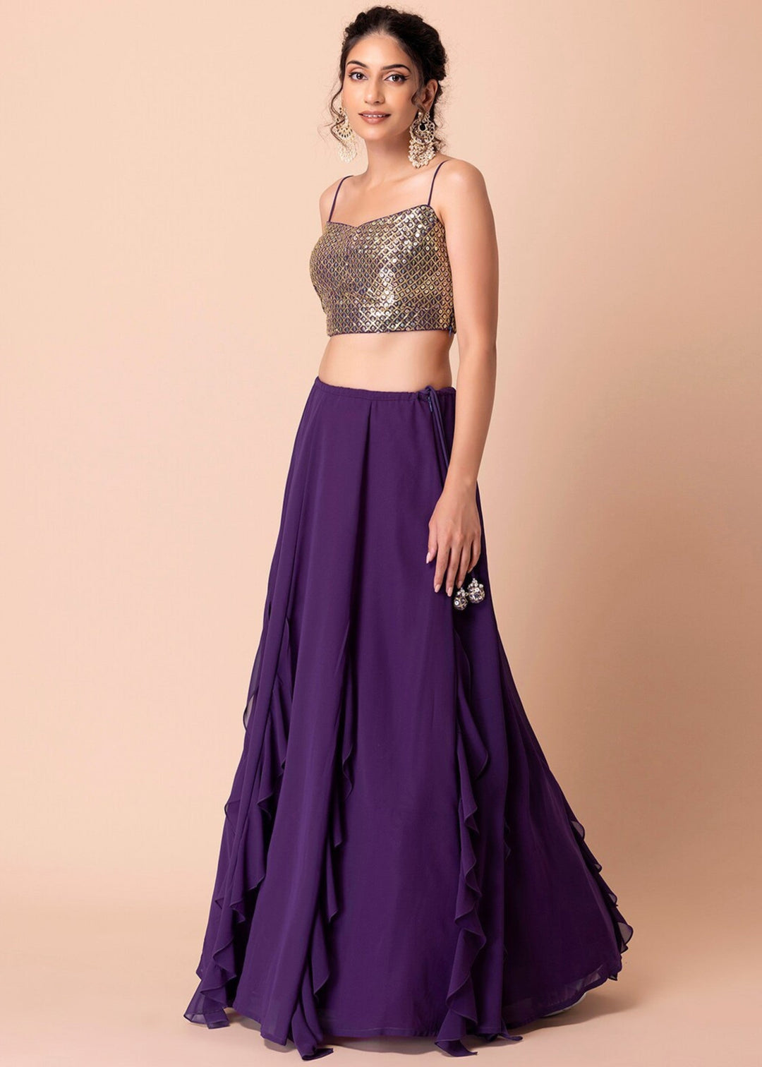 Rasin Purple Georgette Lehenga Choli With Sequins And Thread Embroidery Work