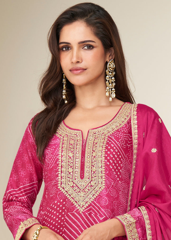 Deep Pink Chinon Silk Sharara Suit