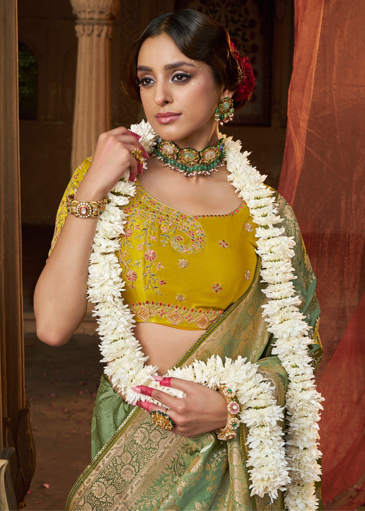 Paris Green Satin Silk Saree
