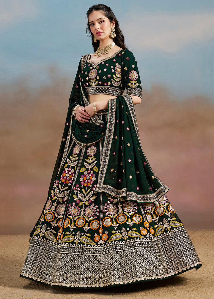 Green Georgette Lehenga With Dupatta