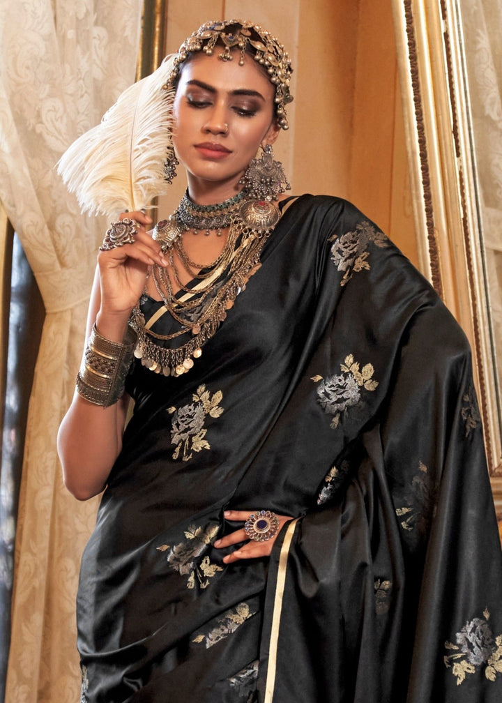 Black Satin Silk Saree